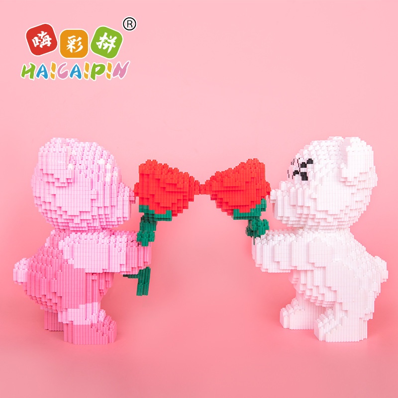 Bộ Đồ Chơi Lắp Ráp Hình Chú Gấu Và Hoa Nhiều Màu Dễ Thương Cho Người Lớn