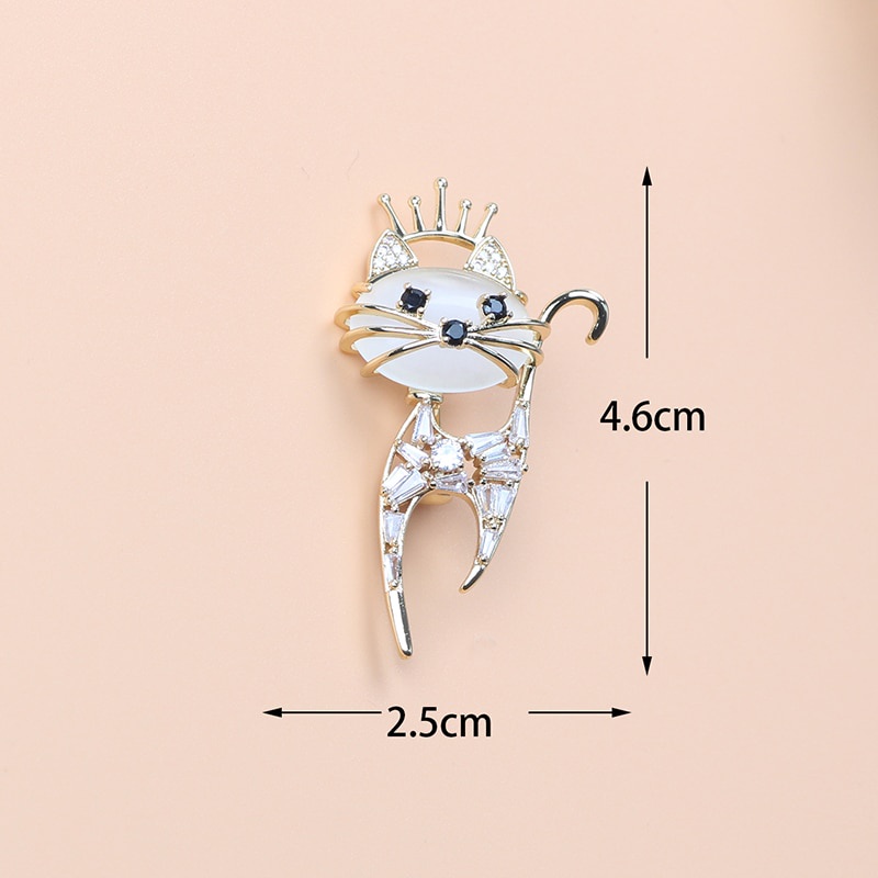 Ghim cài áo kiểu mèo đội vương miện đính đá opal và kim cương giả thời trang sang trọng