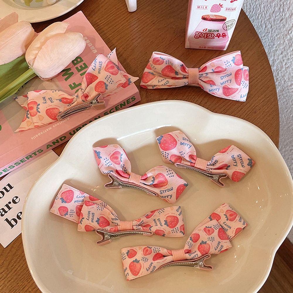 Kẹp Tóc Ruy Băng Đính Nơ Họa Tiết Trái Dâu Phong Cách Hàn Quốc Cổ Điển Dành Cho Bé Gái