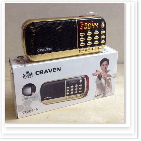 Loa Craven CR-836S , 836S Nghe Nhạc Thẻ Nhớ, USB, FM Chính Hãng Có Đèn PIN, Cắm Tai Nghe