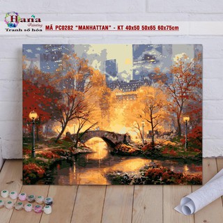 Tranh sơn dầu số hóa tự tô màu DIY painting by numbers - Tranh số hóa phong cảnh mùa thu buồn
