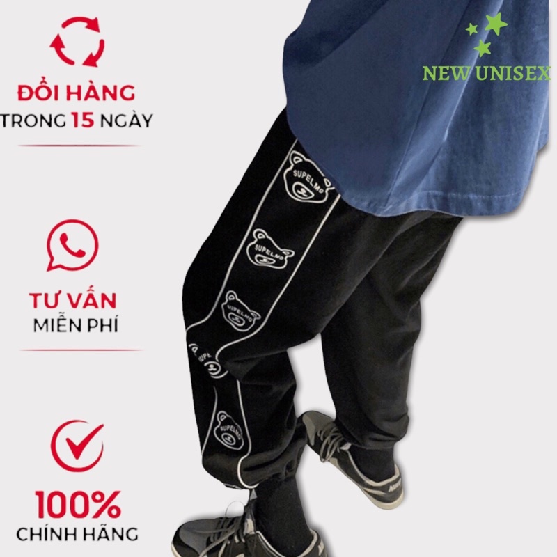 Quần Dài Thể Thao, Quần Jocker Nam Nữ Ống Rộng Có Dây Rút Gấu Kiểu Dáng Basic In Gấu - [New Unisex]