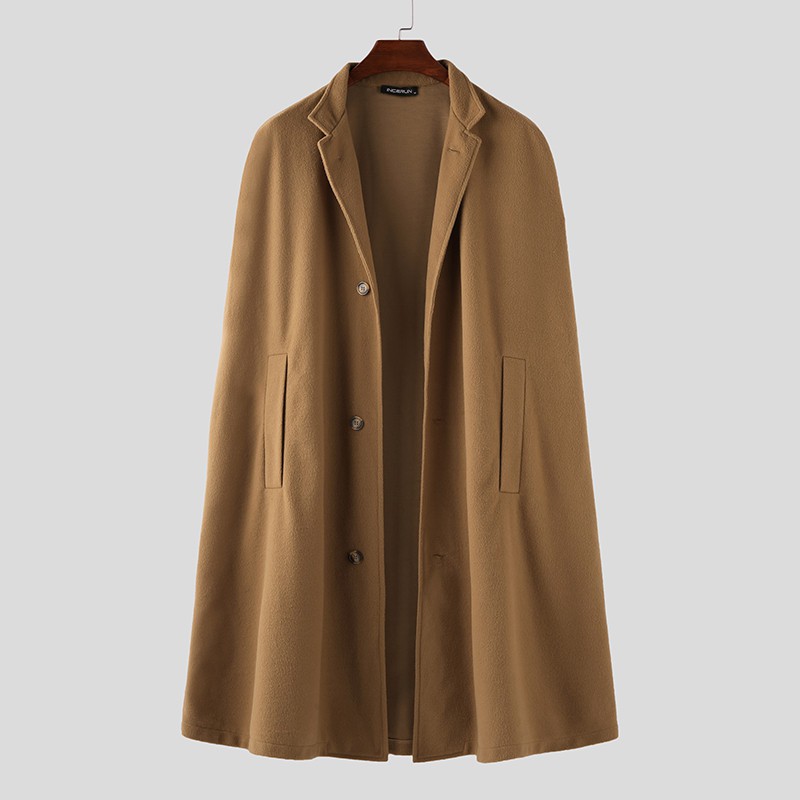 Áo khoác INCERUN dáng rộng màu trơn cổ điển cho nam