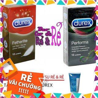 [Sale]  Combo 2 Hộp 24 Cái Bao Cao Su SIÊU MỎNG Durex Fetherlite + KÉO DÀI CUỘC YÊU Durex Performa + 1 Chai Gel Play