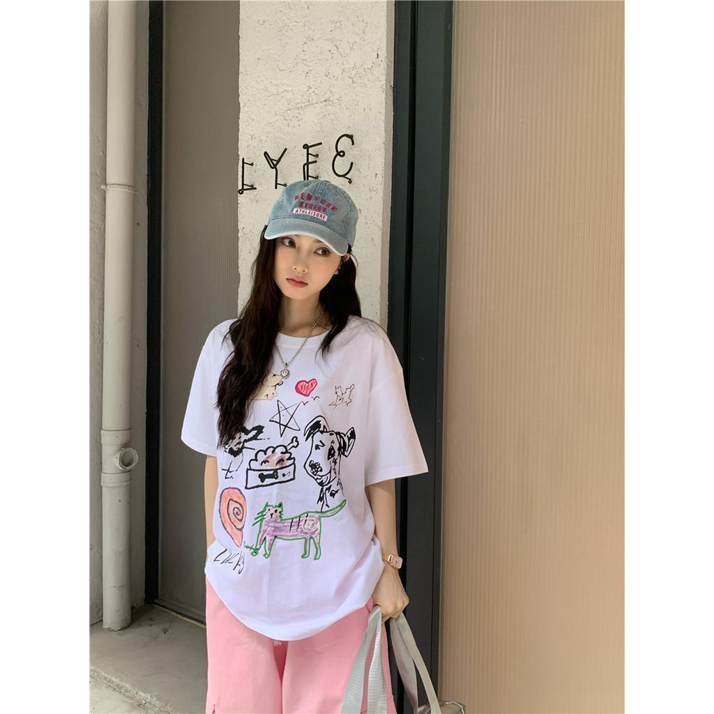 Áo Thun Dáng Rộng Ngắn Tay In Hình Động Vật Phong Cách Mới Mùa Hè 64163