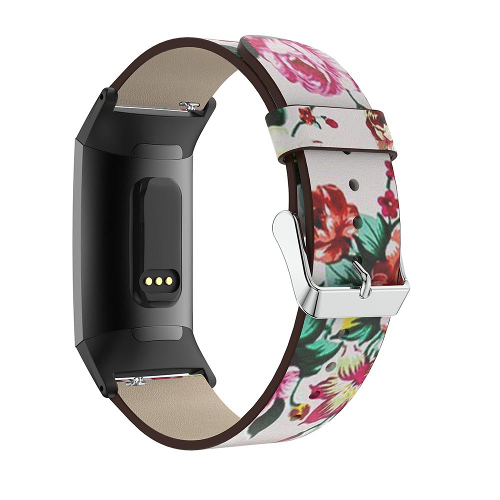 Quai đồng hồ in hình hoa nhiều màu sắc cổ điển thay thế cho đồng hồ Fitbit Charge 3