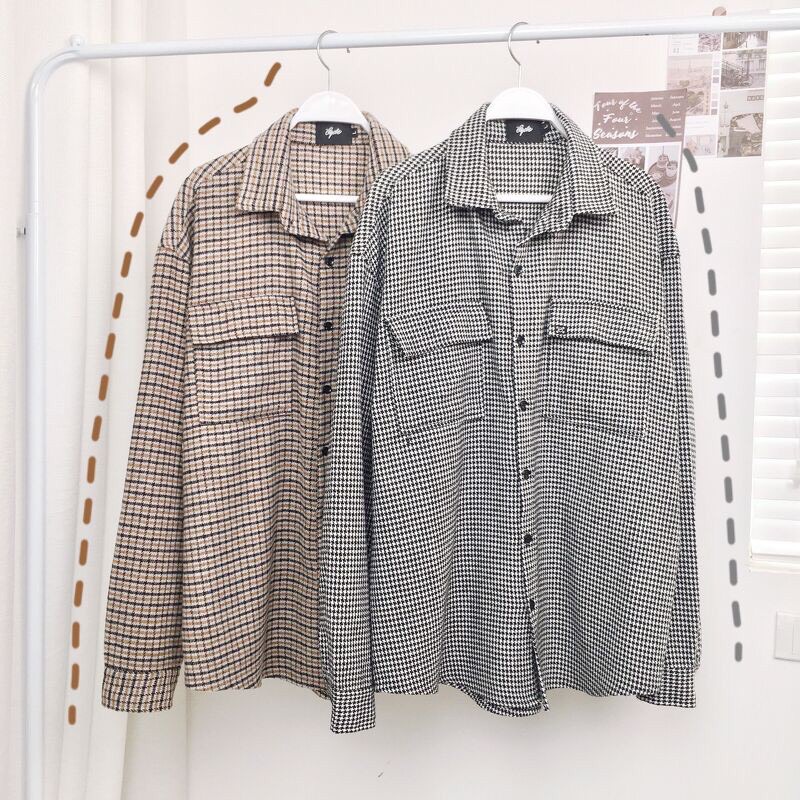 Áo sơ mi nam nữ dạ kẻ  - Áo dài tay cổ bẻ chất dạ kẻ City Cycle Local Brand | BigBuy360 - bigbuy360.vn