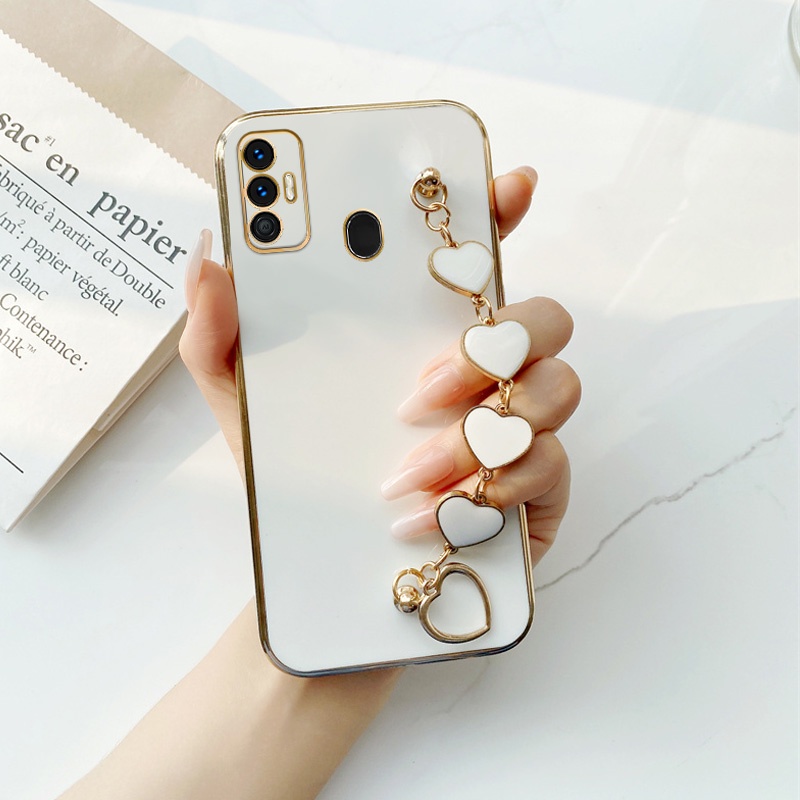 Ốp Điện Thoại Dẻo Trái Tim Mạ Điện Sang Trọng Kèm Vòng Đeo Tay Cho Tecno Spark 7 Spark 7T