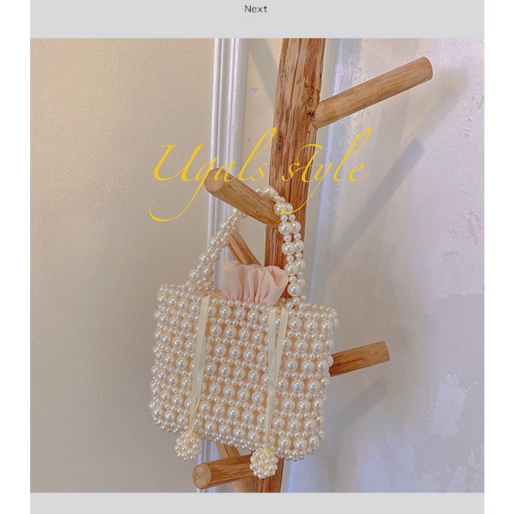 Túi xách ngọc trai kết hạt cườm ô vuông sang trọng