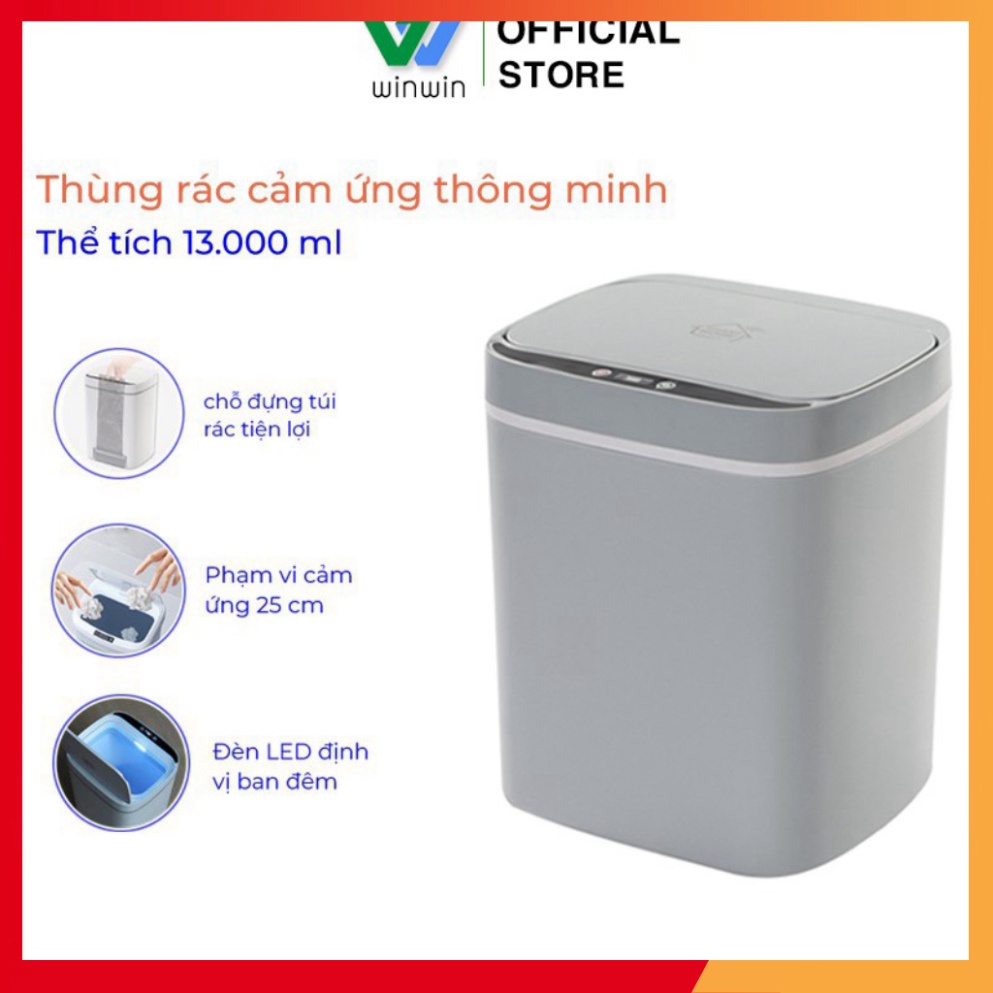 Thùng Rác Cảm Ứng Thông Minh Có Nắp Đóng Mở Tự Động Có Hộp Đựng Túi Rác Tiện Lợi Đèn Chiếu Sáng Ban Đêm [Tặng Túi Rác]