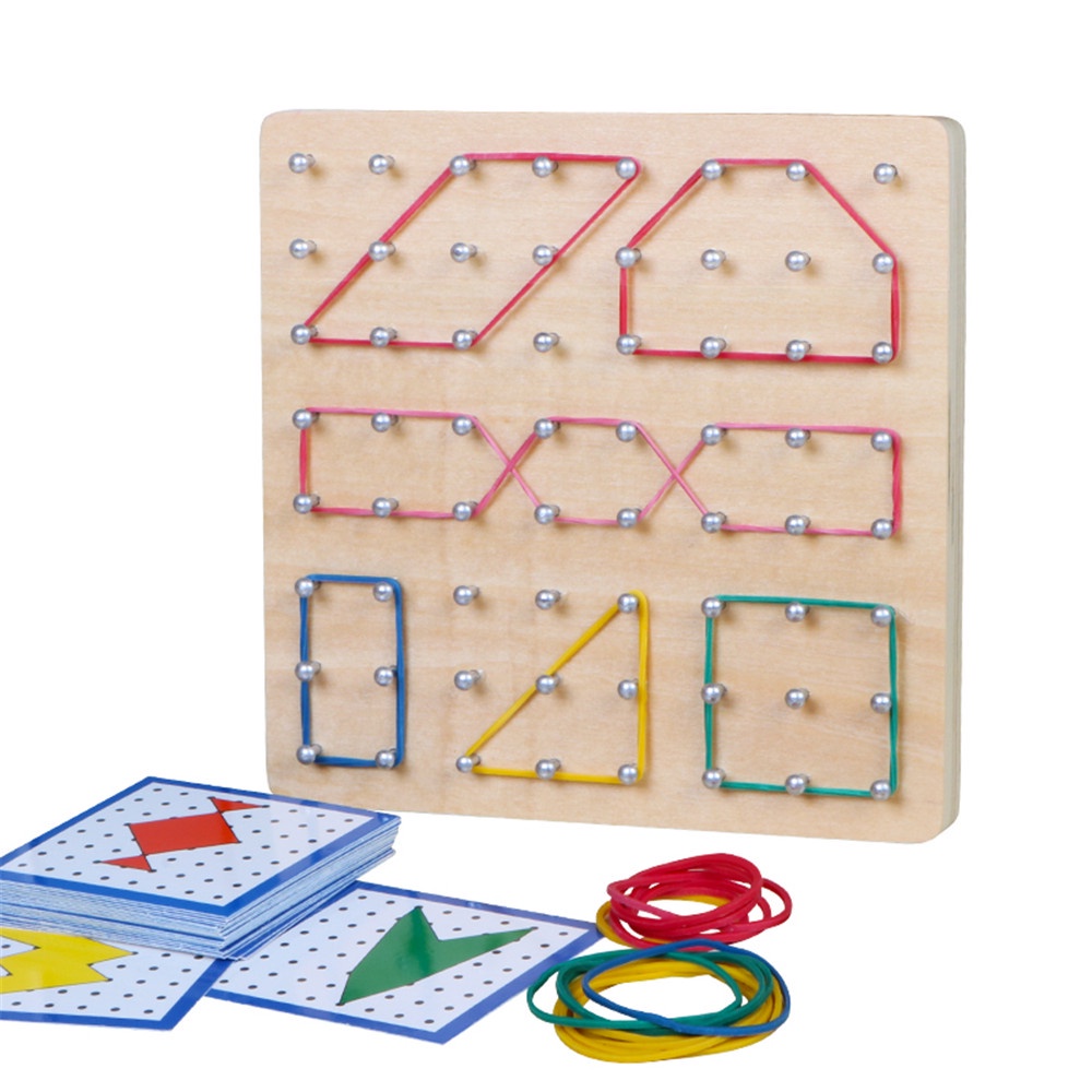 Đồ chơi bảng đinh Geoboard gỗ kèm dây cao su và thẻ học toán theo phương pháp giáo dục Montessori cho bé