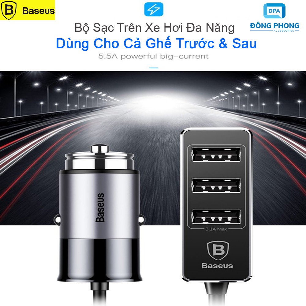 Bộ Tẩu Sạc Đa Năng Xe Hơi 4 Cổng USB Dùng Cho Cả Ghế Trước &amp; Sau Baseus Chính Hãng