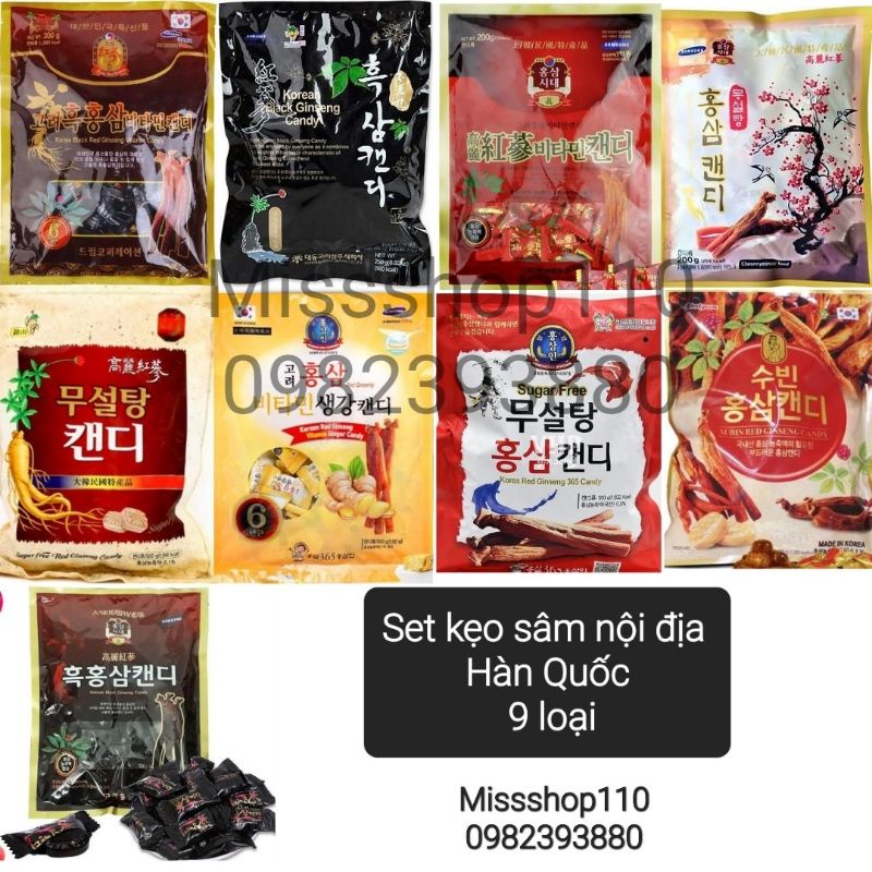 KẸO HỒNG SÂM MIX 9 VỊ HẮC SÂM-HỒNG SÂM-SÂM ĐỎ-SÂM TRẮNG HÀN QUỐC MẪU MỚI