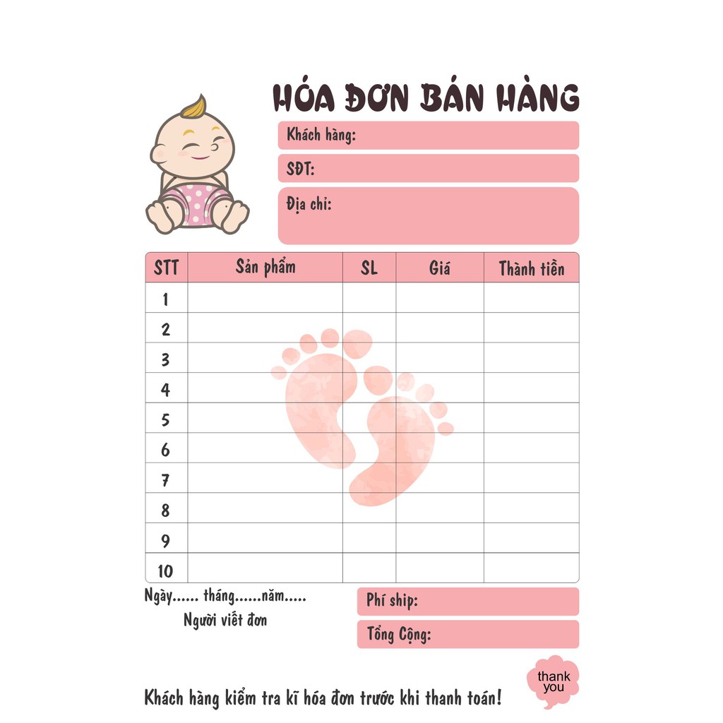 (Mua 10 quyển tặng 1) Hóa Đơn Bán Hàng Dễ Thương