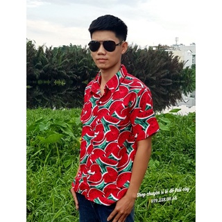 (hàng có sẵn - kho HCM) áo sơ mi dưa hấu đỏ trái cây nam nữ, gia đình - bộ đi biển kate thái 1 - bộ trái cây gia đình