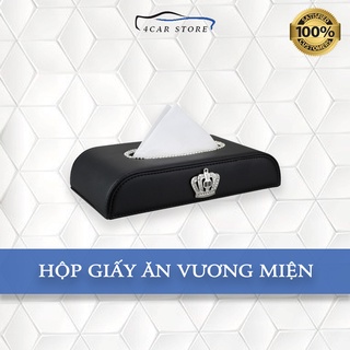 Hộp đựng khăn giấy trên ô tô bằng da đính đá sang trọng - hộp giấy ăn vương miện