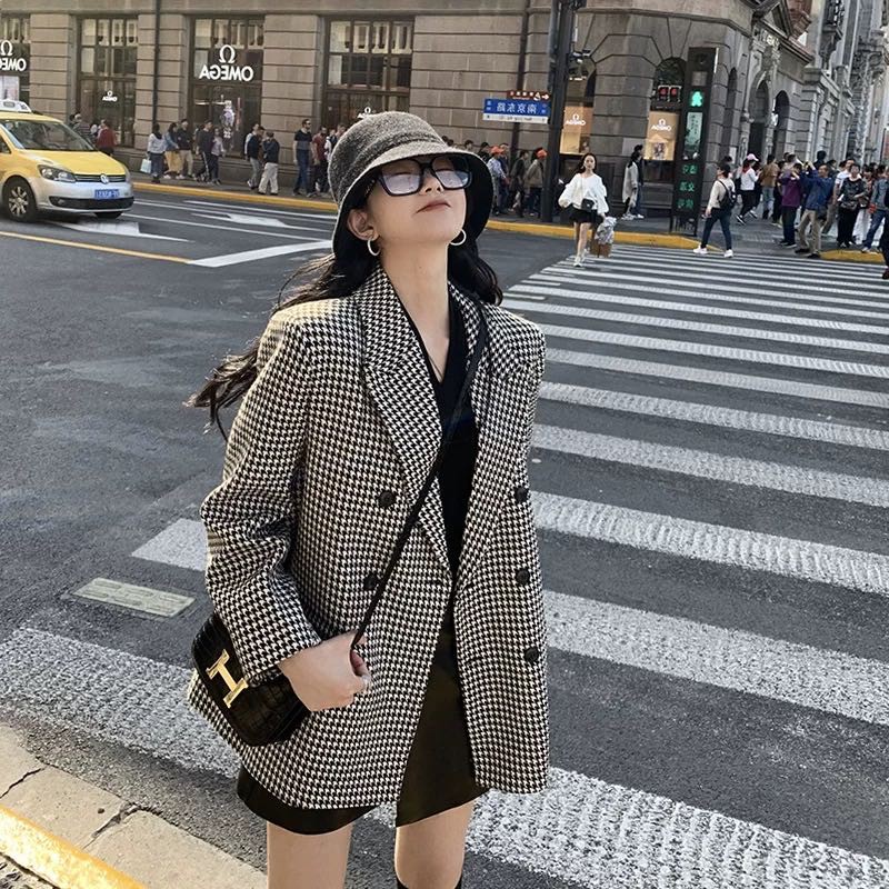Sẵn H1-MẢnh thật 4 hình cuối-HC513.Áo blazer kẻ houndstooth thu đông sang chảnh