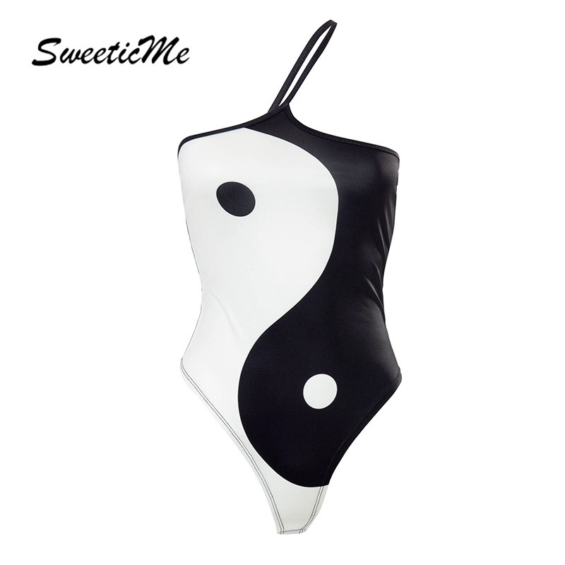 Áo liền quần Sweeticme 2021 Hai Dây Ôm Sát In Họa Tiết Thái Cực Quyền Cho Nữ