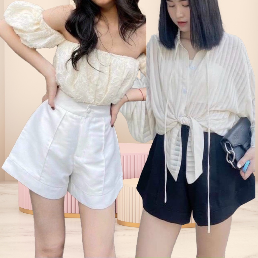 Quần short đùi nữ ống rộng loe chất tuyết mưa Geleva GE937