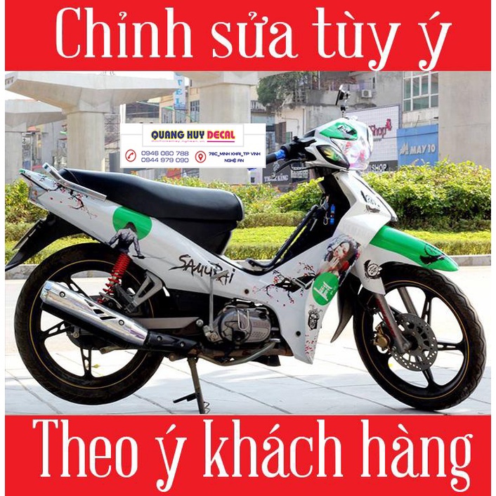 Tem trùm sirius samurai xanh lá cây - Độ tem trùm xe sirius thiết kế theo yêu cầu - Chế tem trùm xe sirius rẻ đẹp