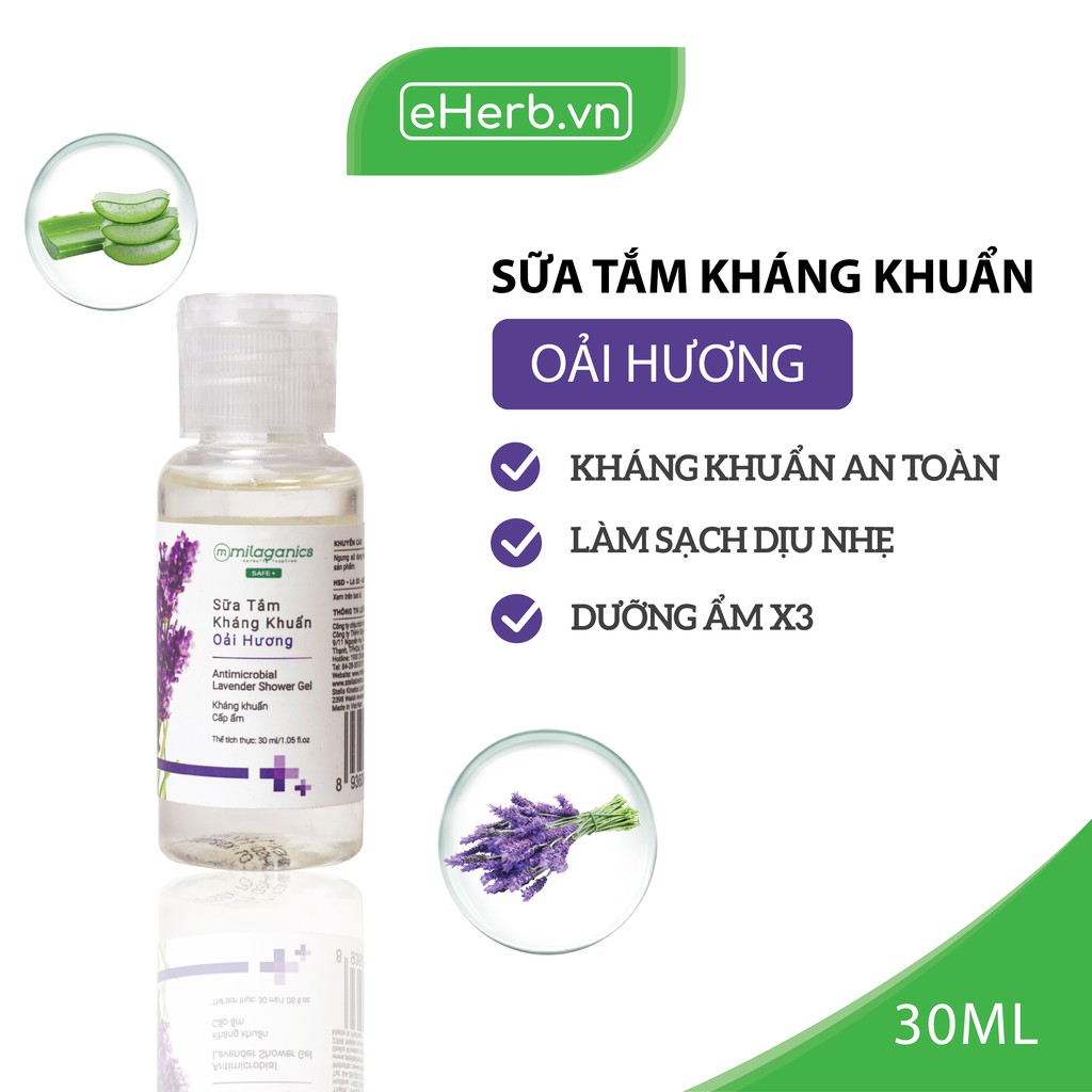 Sữa Tắm Oải Hương  Làm Sạch Dịu Nhẹ MILAGANICS 30ml (Chai)