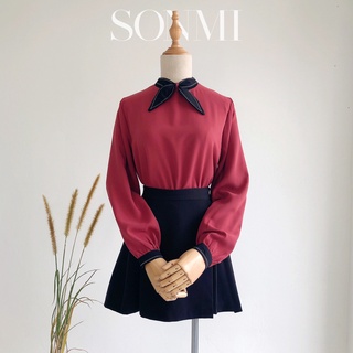 Áo Sơ Mi SONMI Nữ Kiểu Tay Dài Cổ Nơ Đẹp MAROON BIBAS