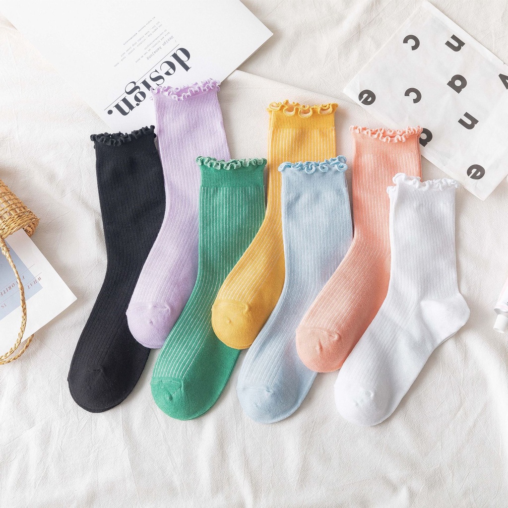Vớ cổ cao nam nữ tất trơn bèo xoăn cotton thời trang đẹp kháng khuẩn khử mùi thấm hút mồ hôi tốt MONEY VC044