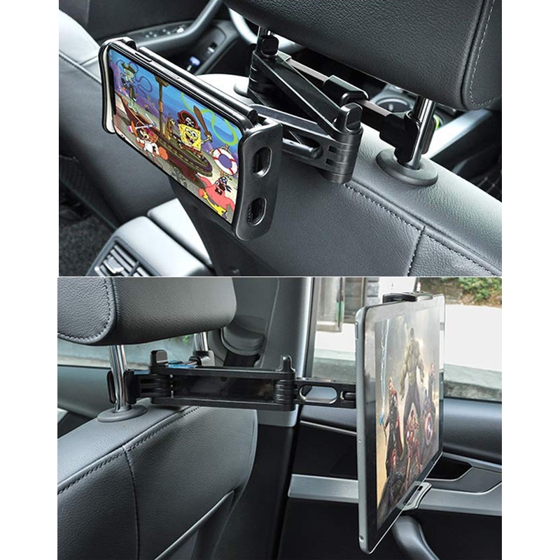Kẹp điện thoại ipad xoay 360 treo ghế sau ô tô xe hơi, giá đỡ ipad khớp kéo dài xoay dọc ngang bằng kim loại cao cấp