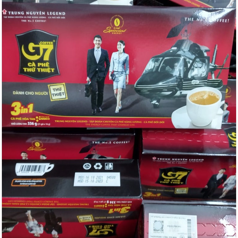 Cà phê G7 hòa tan 3in1 Trung Nguyên, hàng chính hãng có tem xác thực, hộp 21 gói x 16g/gói,  date T10/2023