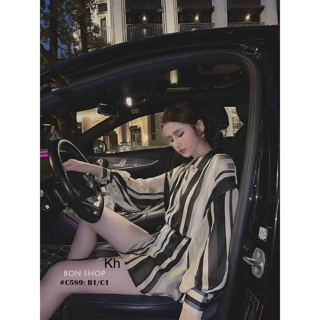 Áo sơ mi lụa kẻ sang chảnh