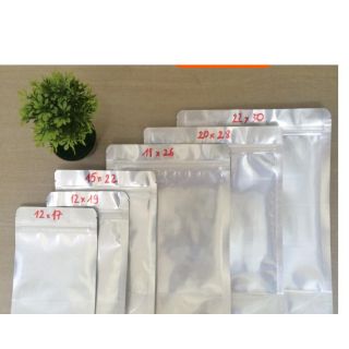 200gr túi zip mặt bạc mặt trong đáy đứng bấm vào chọn size