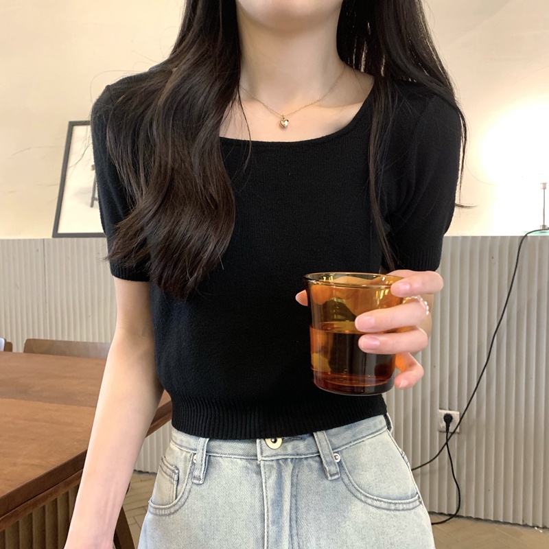 Áo Dệt Kim Cổ Vuông Ngắn Tay Thời Trang Sành Điệu 49070