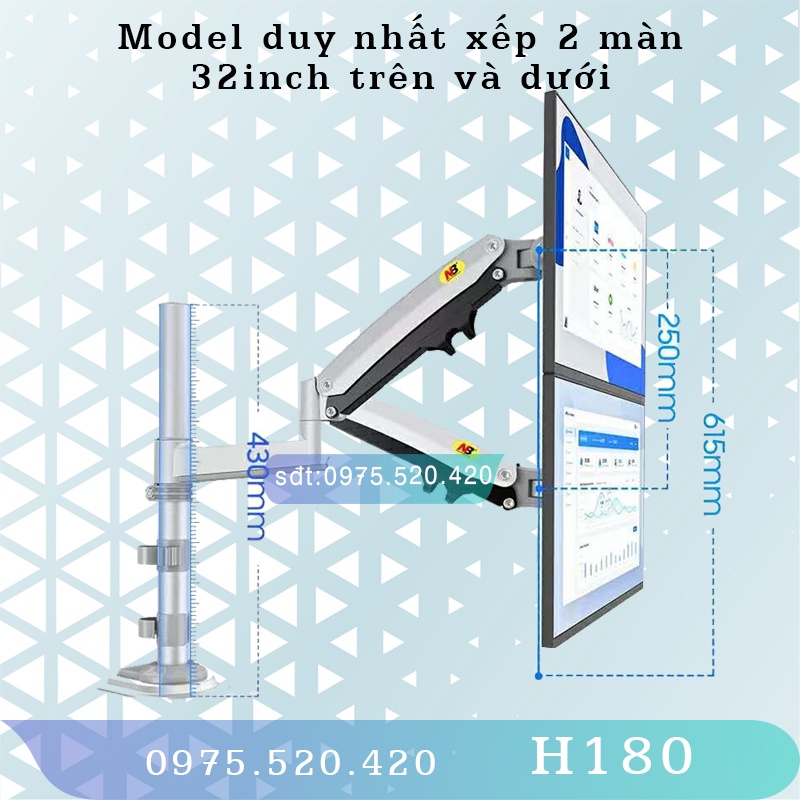 H180 - Giá treo 2 màn hình [17-35 inch]/ Giá đỡ 2 màn hình/ Phiên bản 2 tay của H100 [Cao cấp hơn M052 M074 F160]