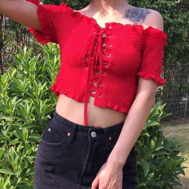 Áo nhún thun đan dây