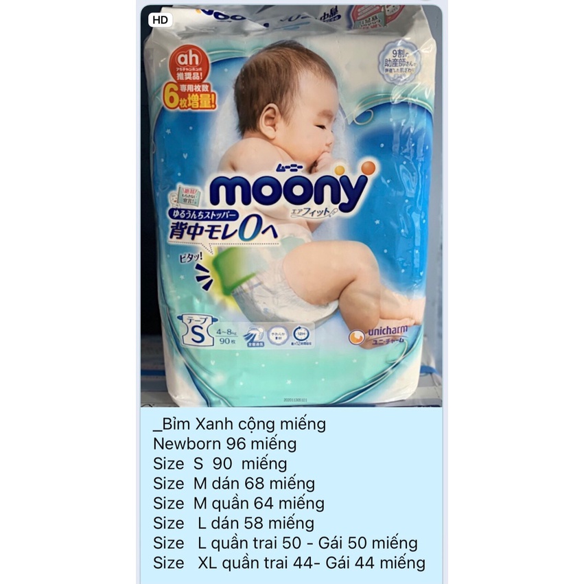 Bỉm Moony Xanh Nội Địa Nhật [FREESHIP] Moony Xanh Cộng Miếng Dán/Quần Đủ Size NB96/S90/M68/M64/L58/L50/XL44