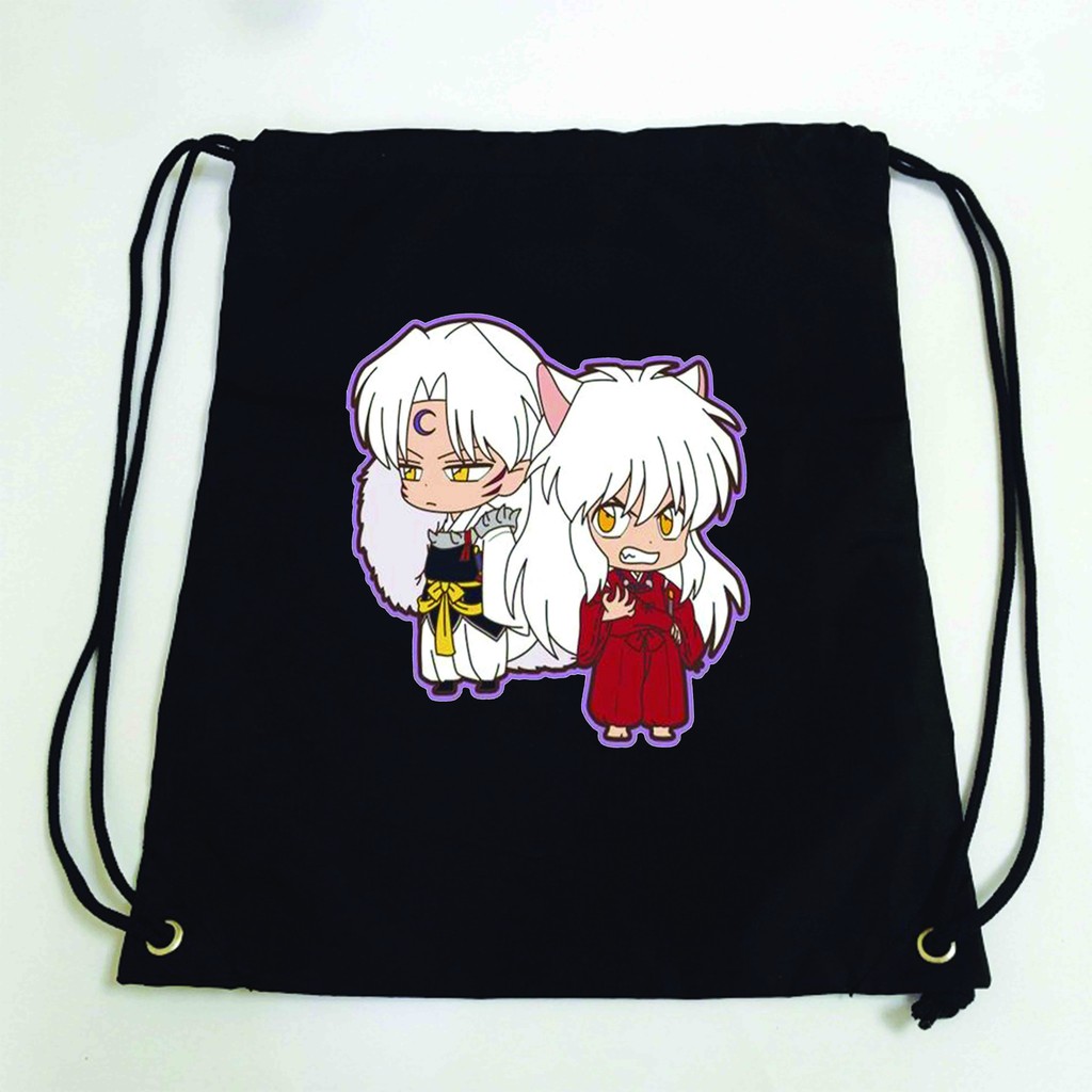 Balo dây rút đen in hình INUYASHA KHUYỂN DẠ XOA anime chibi túi rút đi học xinh xắn thời trang