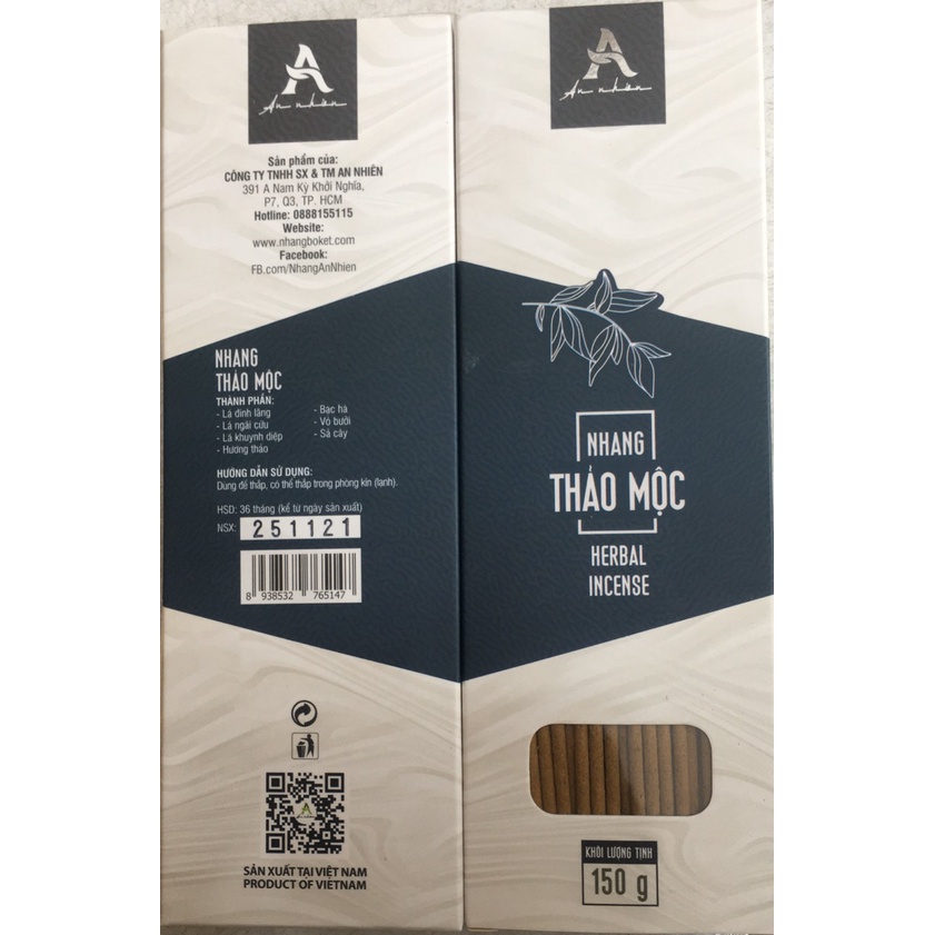 Nhang Thảo Mộc 20cm AN NHIÊN 100% thiên nhiên không hóa chất -Hộp 150g