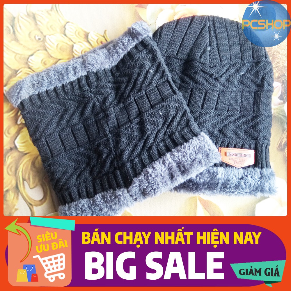 Sét khăn kèm mũ len lót lông 2 in 1 siêu ấm áp cho mùa đông cho cả nam và nữ