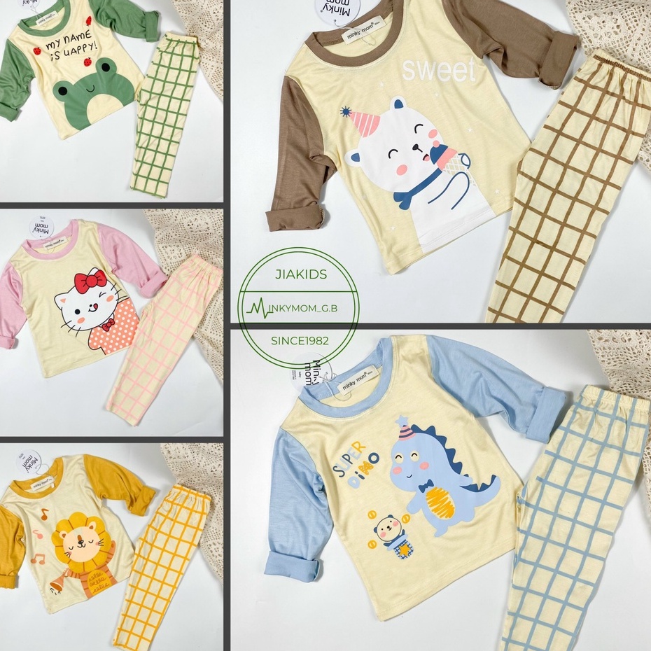[Bé:6-27kg] Bộ Quần Áo Dài Tay Minky Mom Thun Lạnh Thoáng Mát Hoạ Tiết Động Vật Sinh Động, Quần Caro- Mã TD-IN46