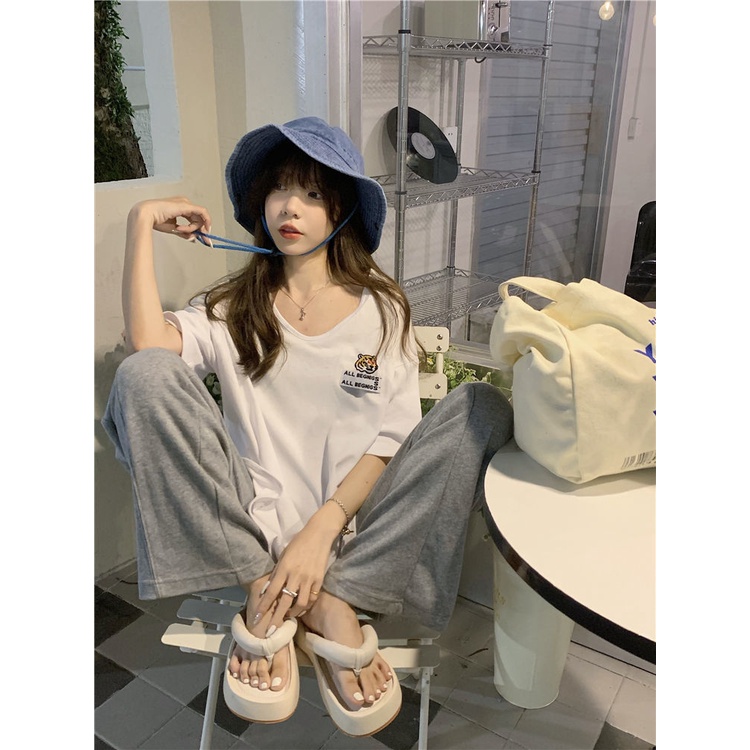 Áo Thun Ngắn Tay Thêu Họa Tiết Hổ Thời Trang Mùa Hè Hàn Quốc 2022 Dành Cho Nữ