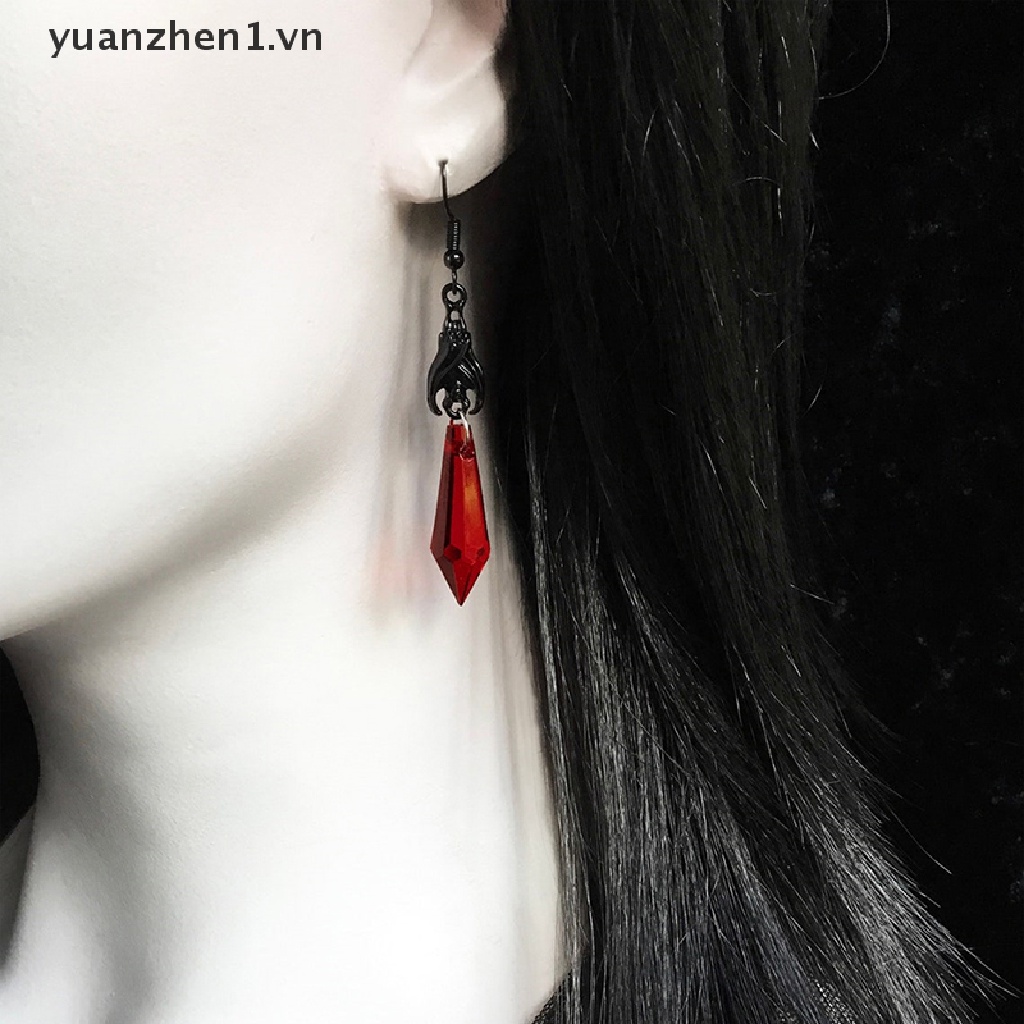 Zheng Bông Tai Dơi Đen Đính Hạt Giọt Nước Màu Đỏ Phong Cách Gothic Làm Quà Tặng Cho Người Yêu / Halloween