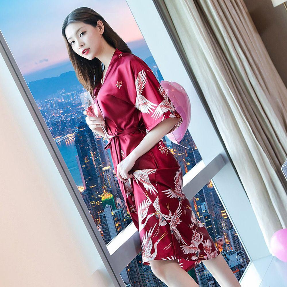Áo Choàng Ngủ Thoải Mái In Họa Tiết Chim Hạc Phong Cách Trung Hoa Cho Nữ