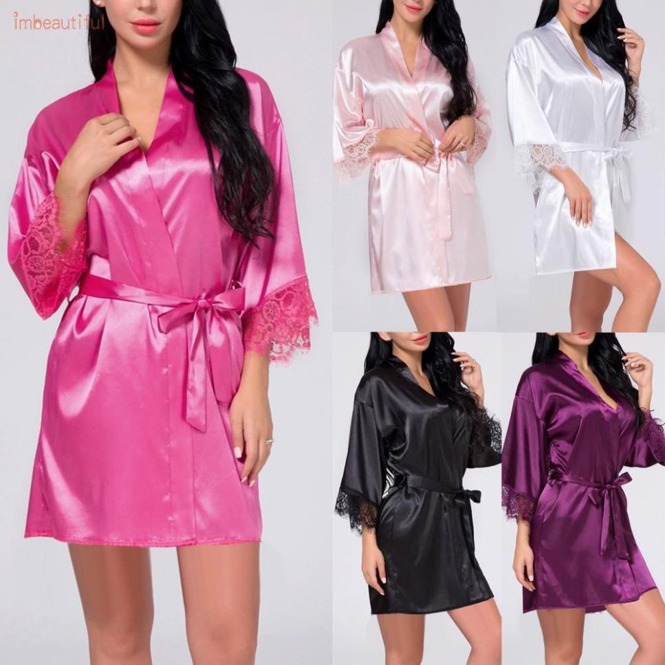 Áo choàng ngủ Kimono bằng satin phối ren gợi cảm hàng mới và chất lượng cao cho nữ ! | BigBuy360 - bigbuy360.vn