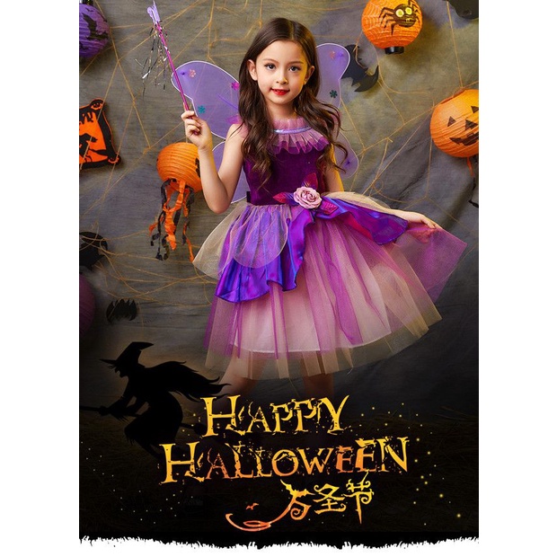 Spot Halloween quần áo trẻ em cô gái dài tay váy trắng tuyết cô bé phù thủy váy phù thủy 90-160 thước