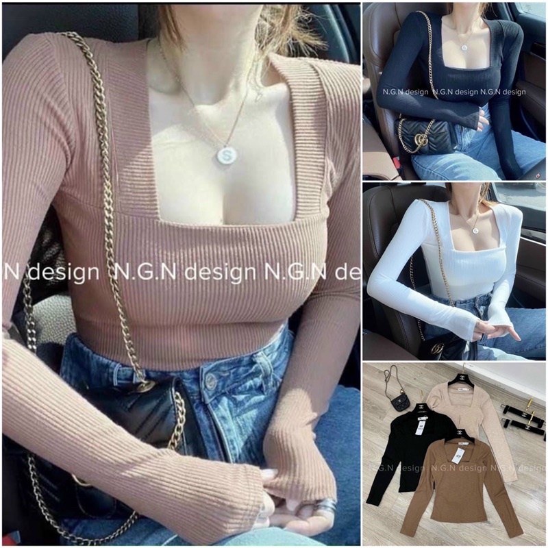 💋FREESIZE💋Áo thun tăm cổ vuông cực đẹp.Sỉ 79k