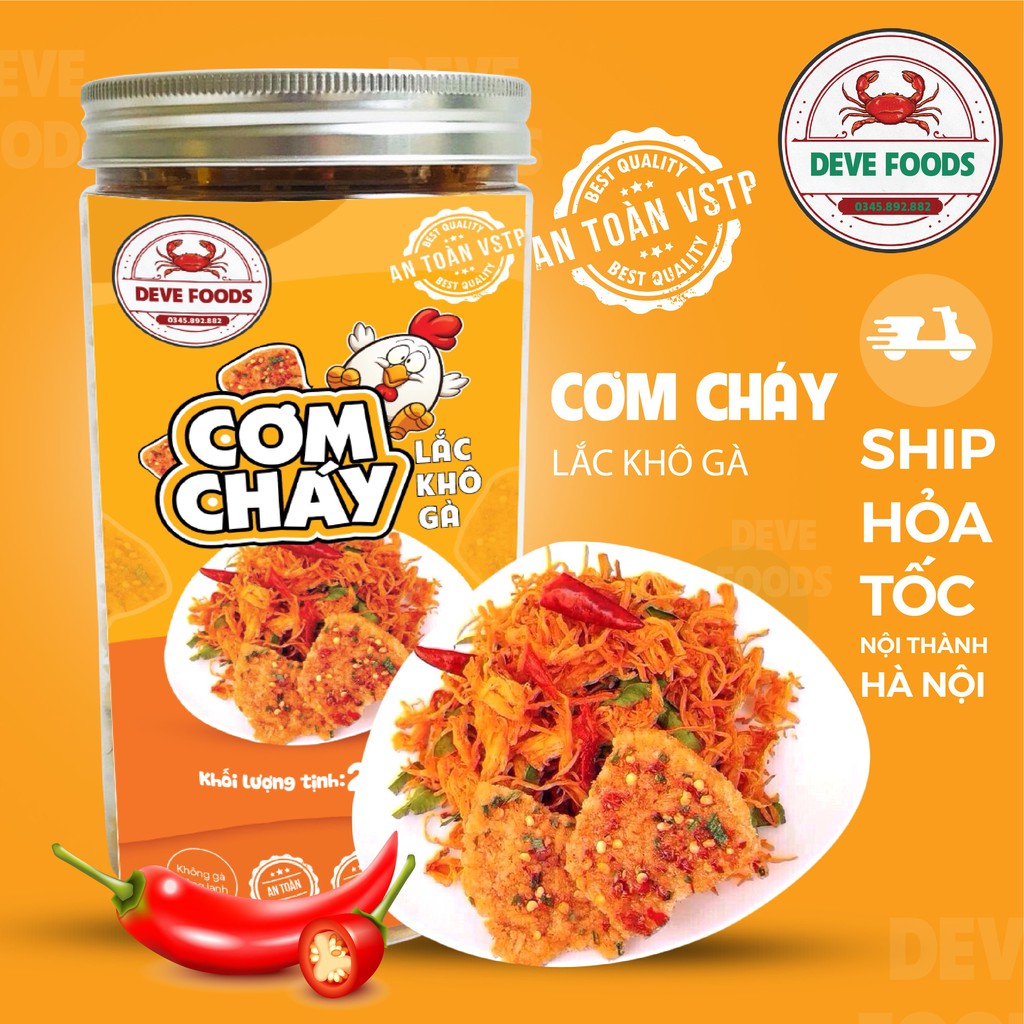 Cơm Cháy Lắc Khô Gà 300g DeVe Food, đồ ăn vặt Hà Nội, vừa ngon vừa rẻ