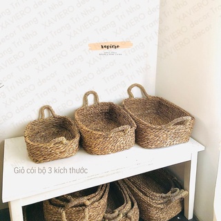 Giỏ rổ cói đan thủ công màu tự nhiên trang trí vintage xaviero decor retro