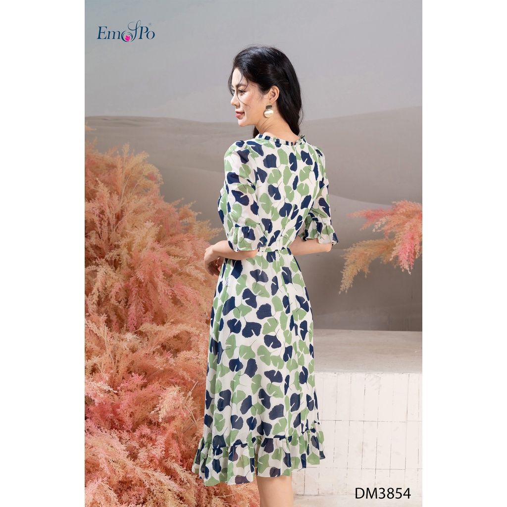 Đầm hoa lá nữ cổ tròn thời trang, tay lửng Emspo DM3854
