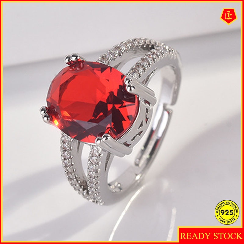Nhẫn hở hình quả trứng ngỗng đính đá rubellite sang trọng có thể điều chỉnh kích cỡ cho nữ