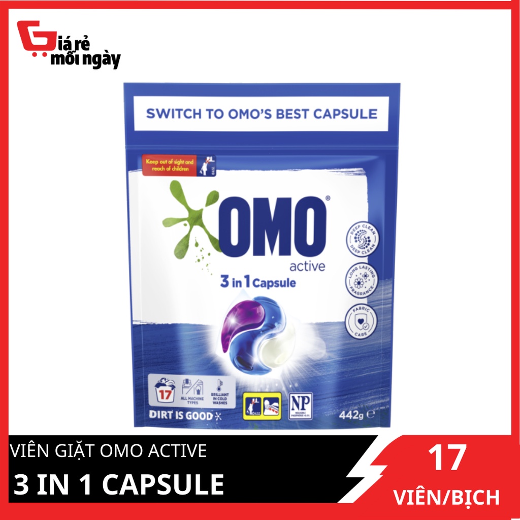 Viên giặt OMO Active 3 in 1 Capsule Túi 17 Viên 442g